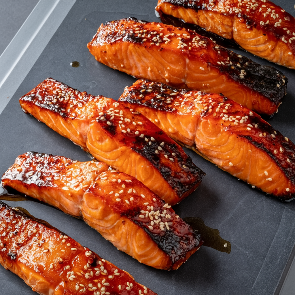 Broiled Maple-Soy Glazed Salmon Fillets with Toasted Sesame Seeds